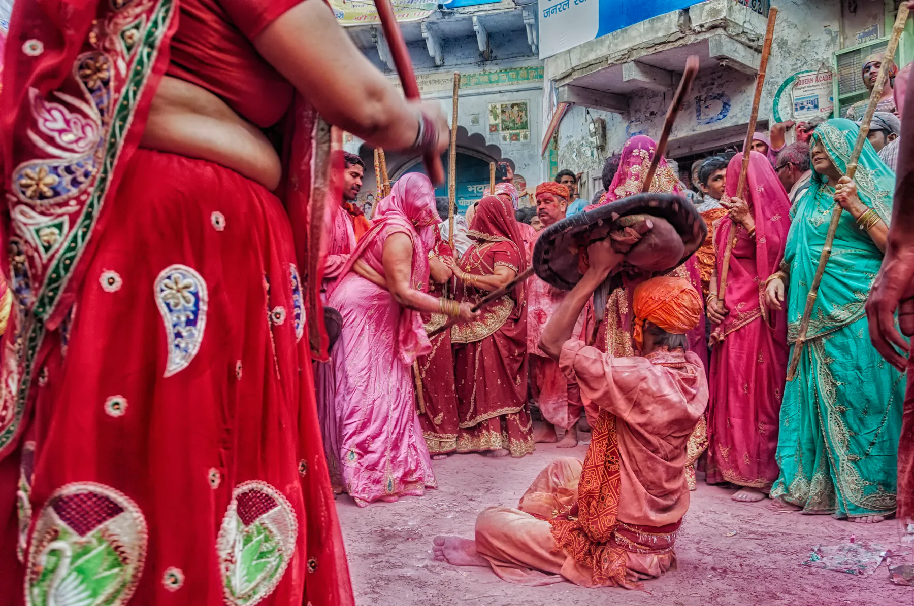 Lathmar Holi is a local celebration of the Hindu festival of Holi which takes in Barsana and Nandgaon